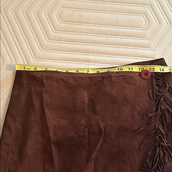 Vintage Brown 100% Suede Leather Fringe Wrap Midi Skirt - Kenar Leathers. - Picture 3 of 11